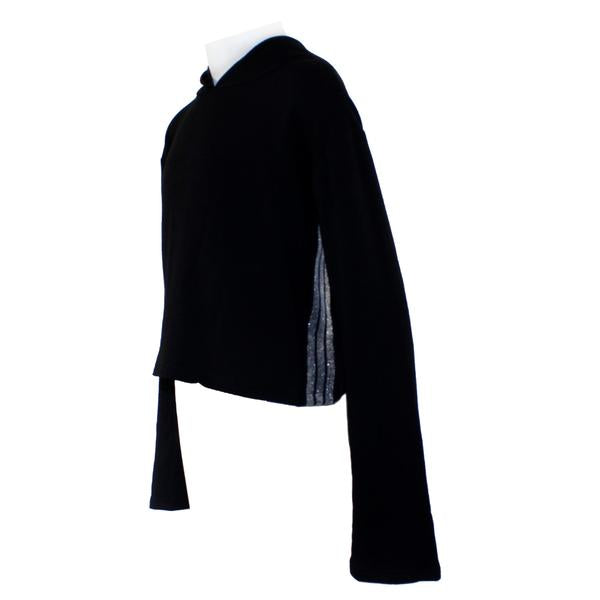Hooded Crop Sweatshirt with Ribbon Side Black and Silver - Denny's