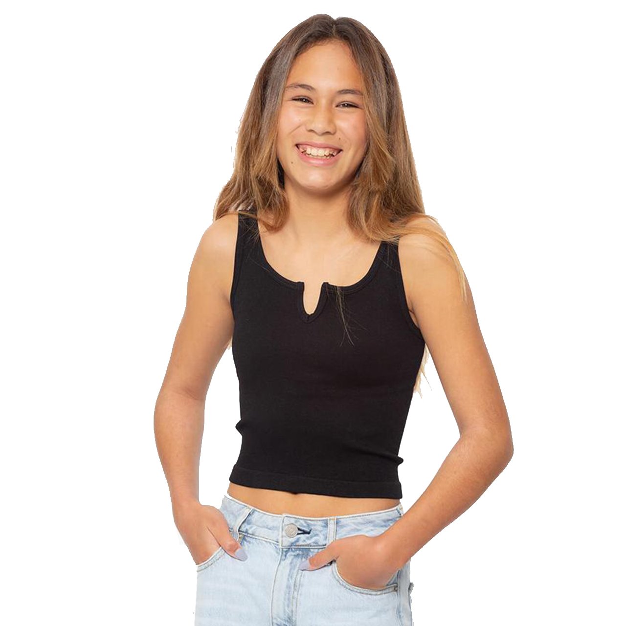 Ribbed Cut Neck Crop Tank Top - Denny's