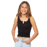 Ribbed Cut Neck Crop Tank Top - Denny's