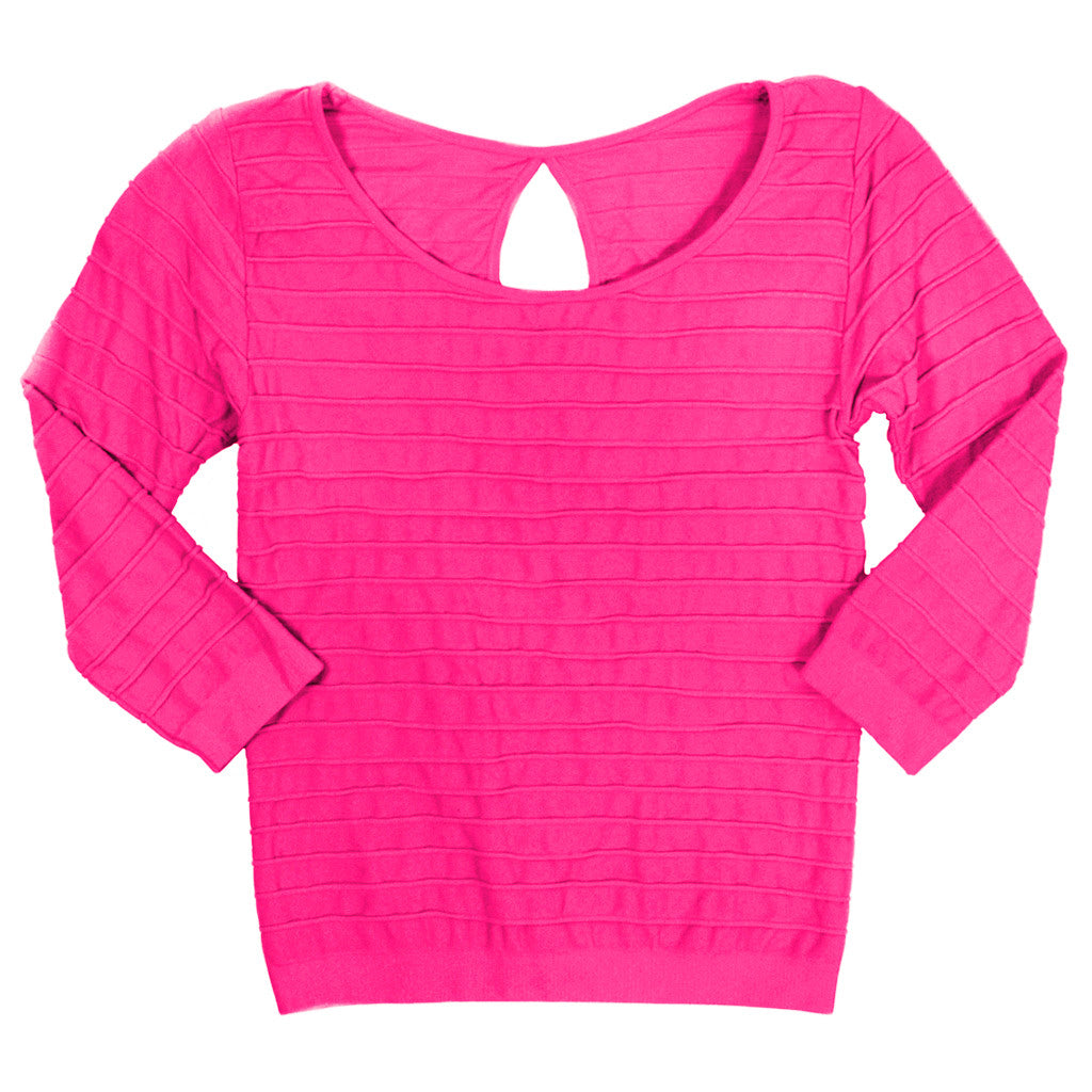 Long Sleeve Ribbed Keyhole Top - Denny's