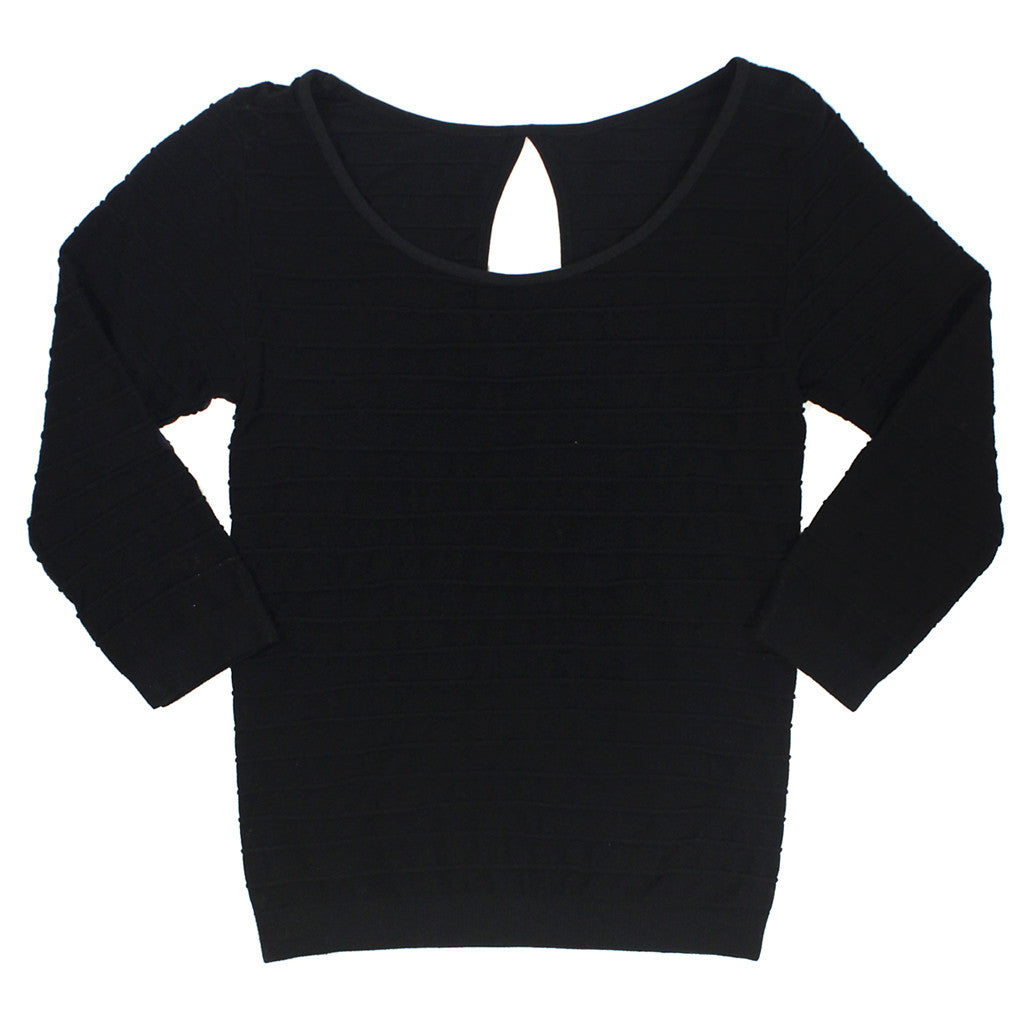 Long Sleeve Ribbed Keyhole Top - Denny's