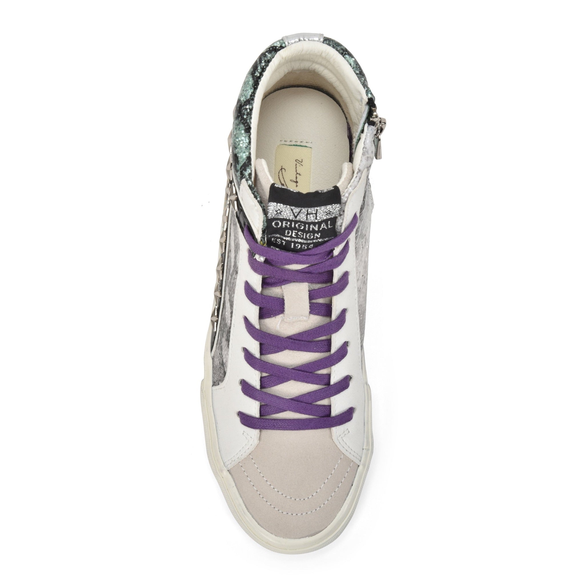 Hi Top Platform Sneaker Turquoise & Grey with Stars & Side Zipper - Denny's
