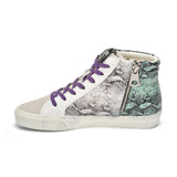 Hi Top Platform Sneaker Turquoise & Grey with Stars & Side Zipper - Denny's