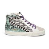 Hi Top Platform Sneaker Turquoise & Grey with Stars & Side Zipper - Denny's