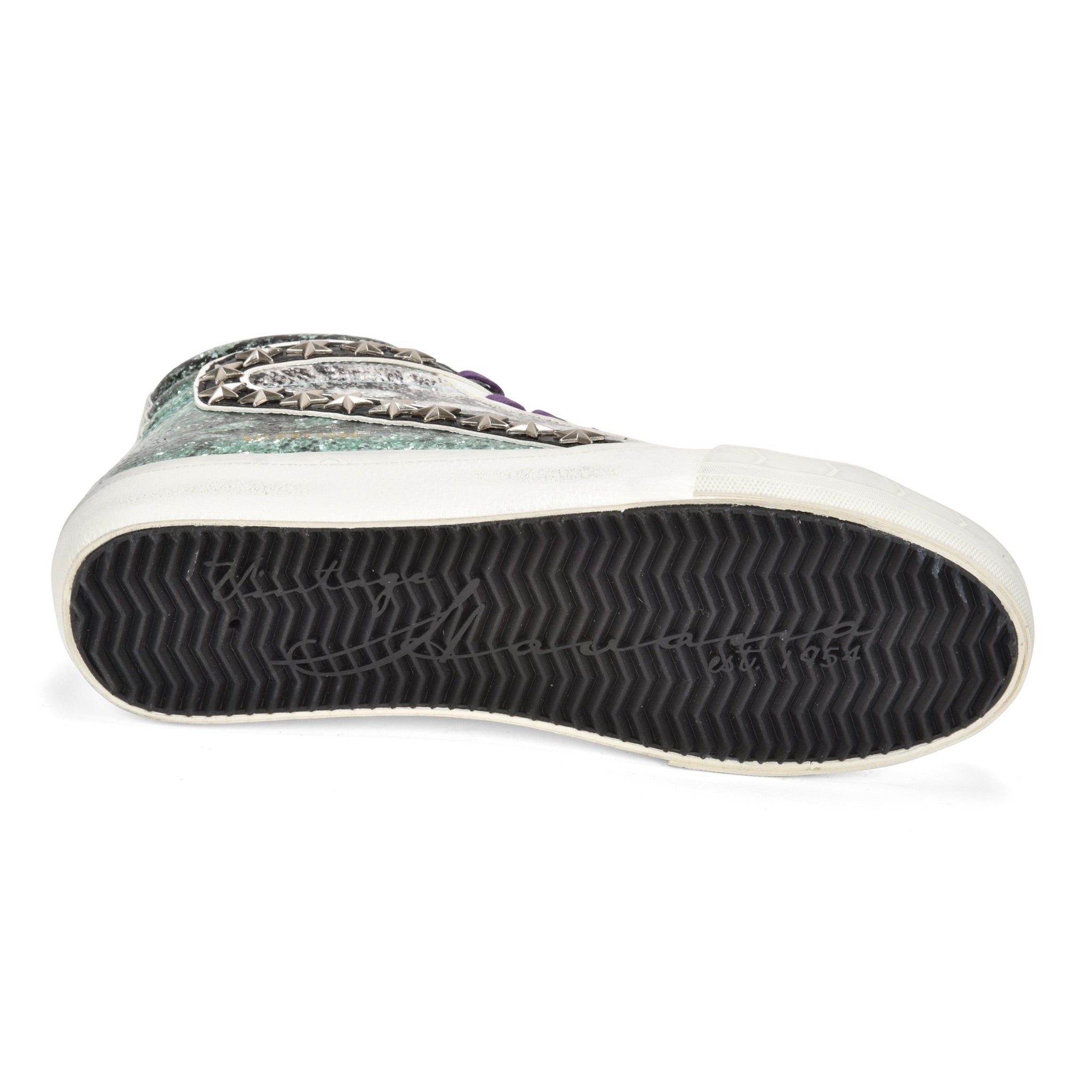 Hi Top Platform Sneaker Turquoise & Grey with Stars & Side Zipper - Denny's