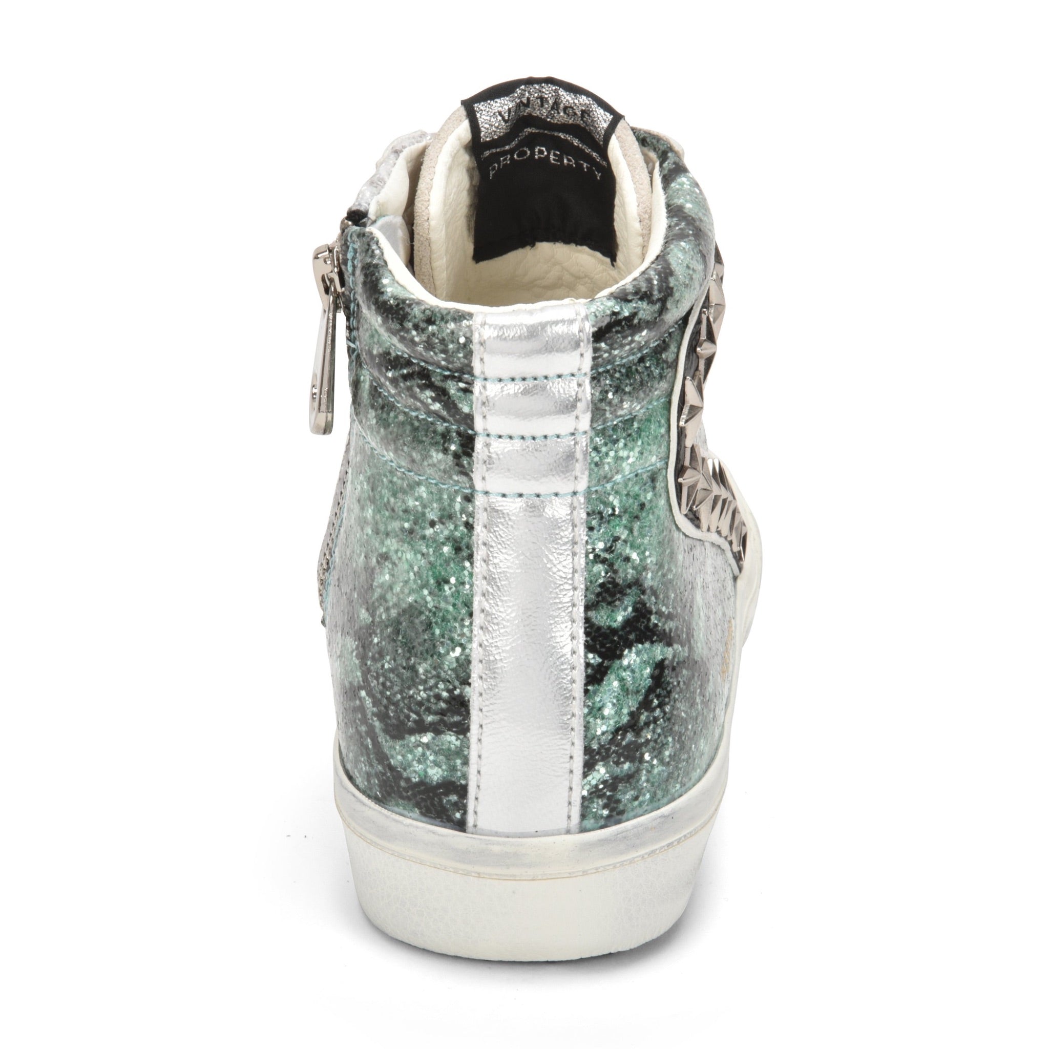 Hi Top Platform Sneaker Turquoise & Grey with Stars & Side Zipper - Denny's