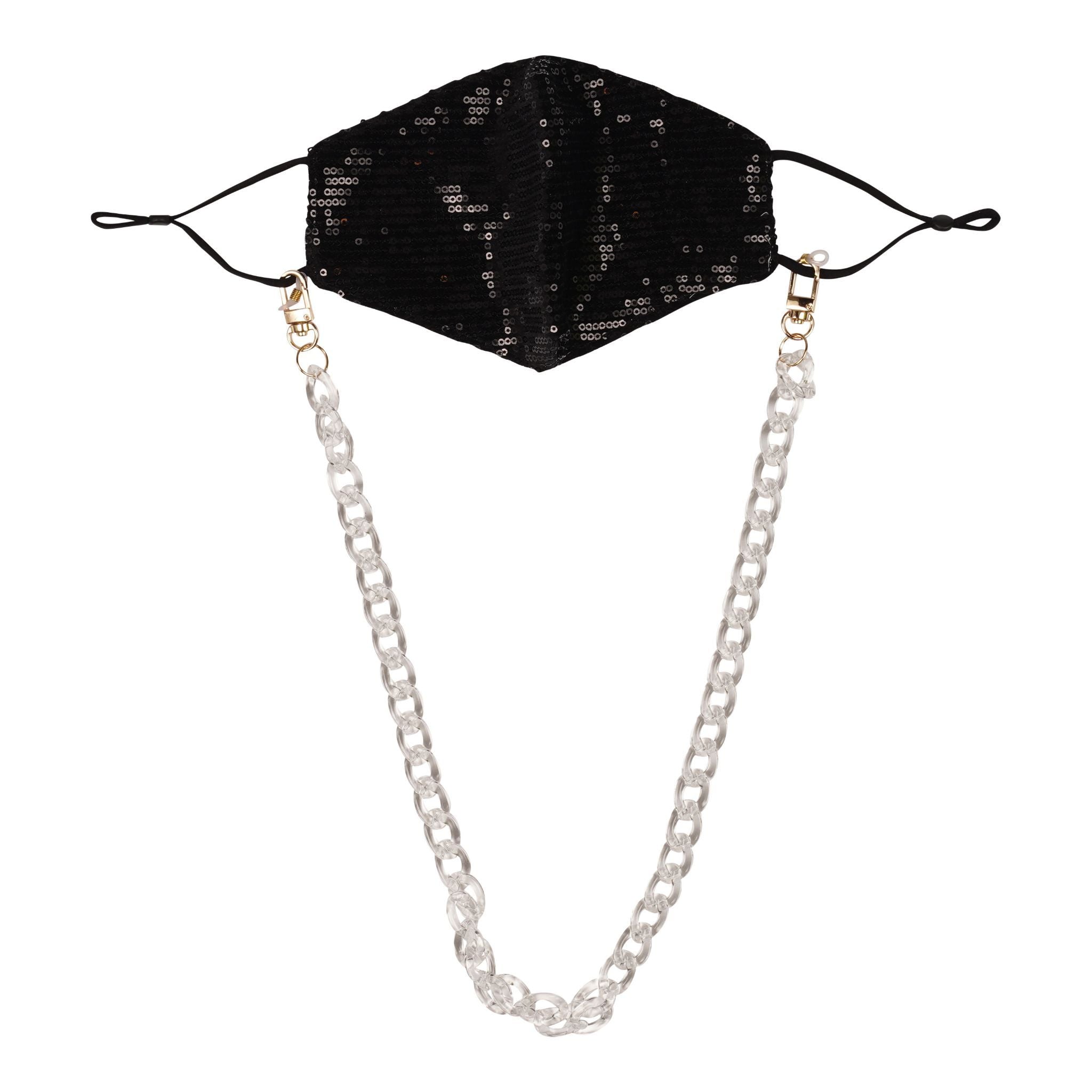 Jet Black Mask with Clear Acrylic Chain Adult - Denny's