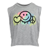 Crop Muscle Tank w Air Brush Heart Smiley Peace - Denny's