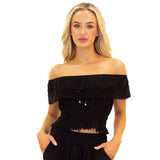 Gauze Off Shoulder Crop Top - Denny's