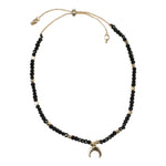 Gold Moon On Black Beads Pull String Bracelet - Denny's