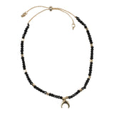 Gold Moon On Black Beads Pull String Bracelet - Denny's
