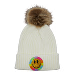 Gold Glitter Smiley Pom Beanie - Denny's