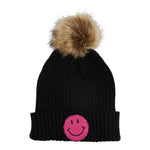 Hot Pink Chenille Smiley Pom Beanie - Denny's