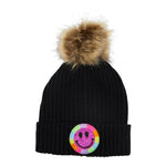 Pink Glitter Smiley Pom Beanie - Denny's