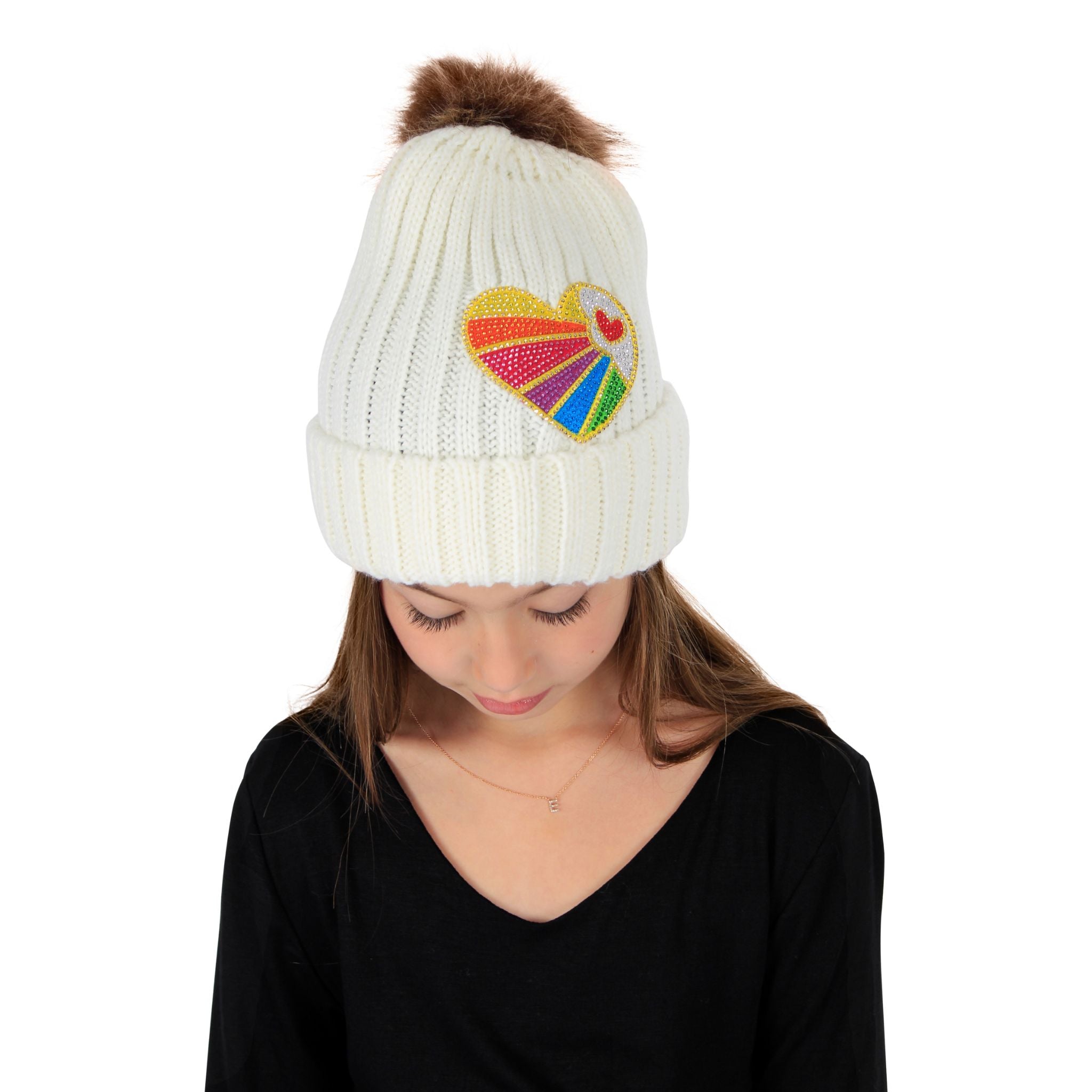 Pom Beanie Rainbow Rays Heart - Denny's
