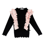 Black & Pink Ava Ruffle Top - Denny's