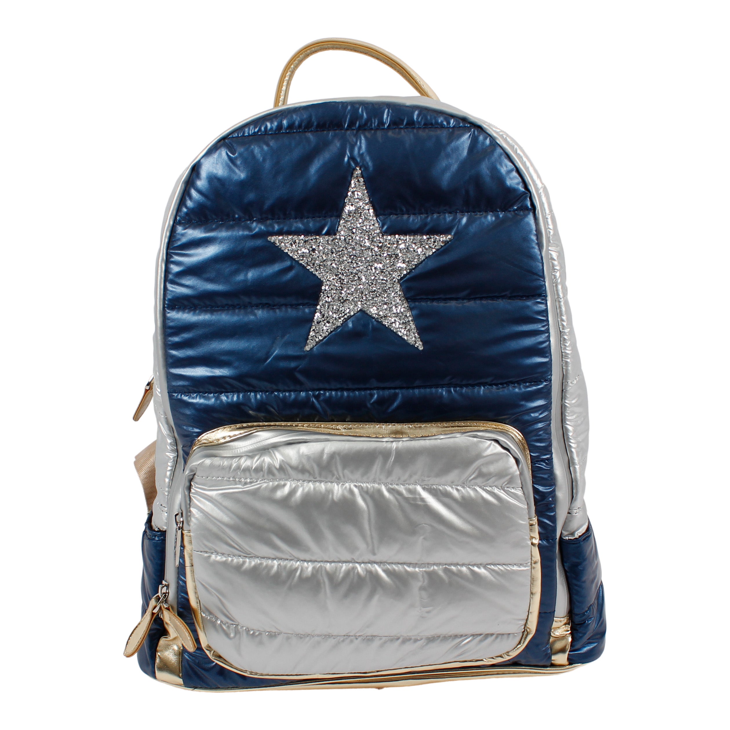 Navy Silver & Gold Puffy Backpack with Glitter Silver Star - Denny's