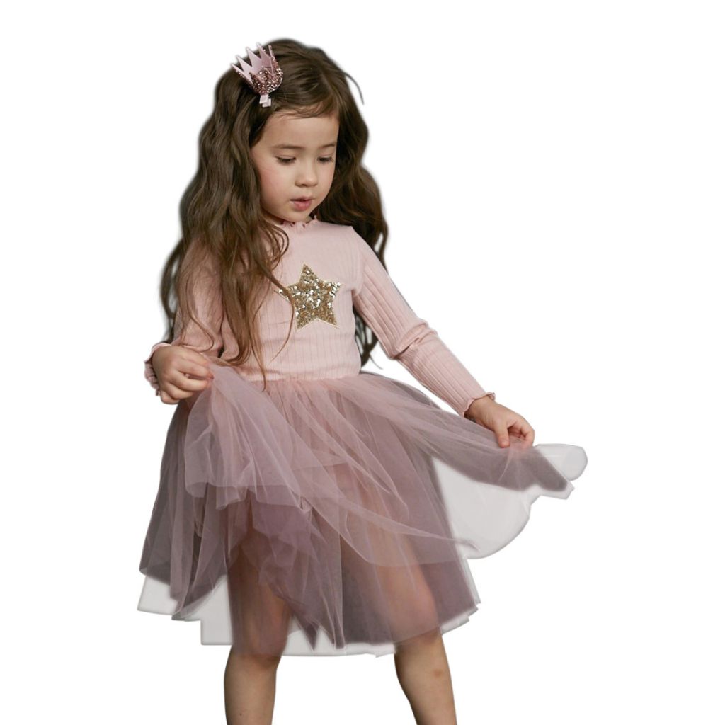 Long Sleeve Tutu Dress with Gold Star - Denny's
