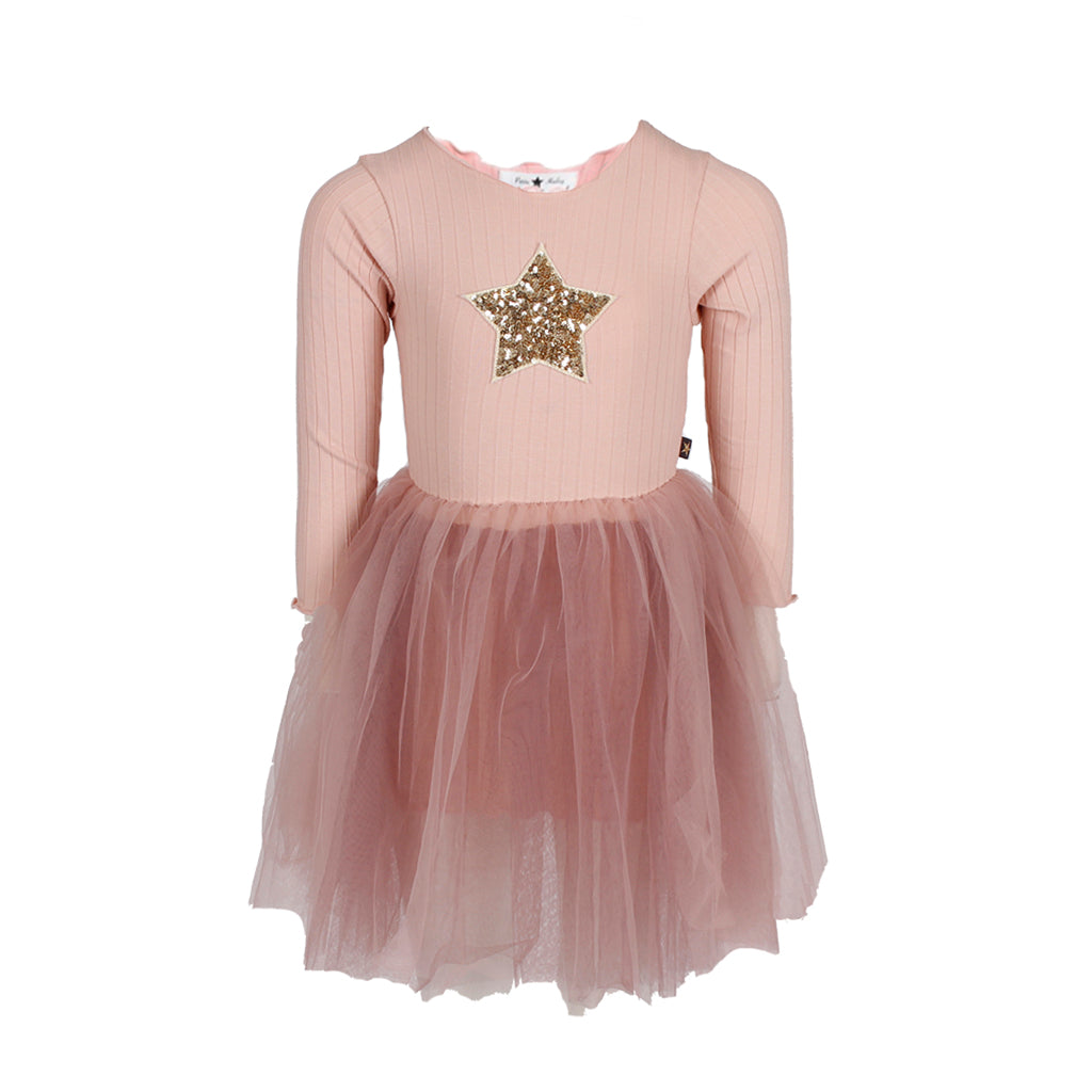 Long Sleeve Tutu Dress with Gold Star - Denny's