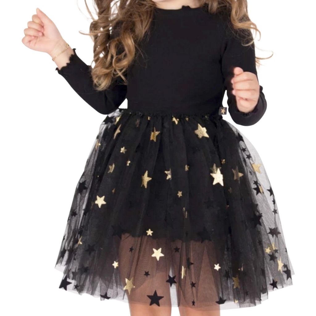 Mia Long Sleeve Tutu Dress with Gold Star Tulle - Denny's