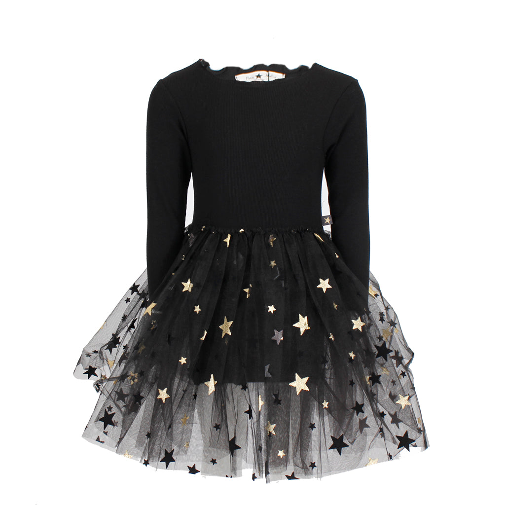 Mia Long Sleeve Tutu Dress with Gold Star Tulle - Denny's