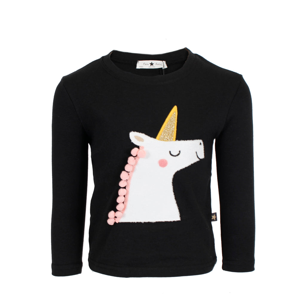 Long Sleeve Tee with Glitter Horn Unicorn - Denny's