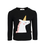 Long Sleeve Tee with Glitter Horn Unicorn - Denny's