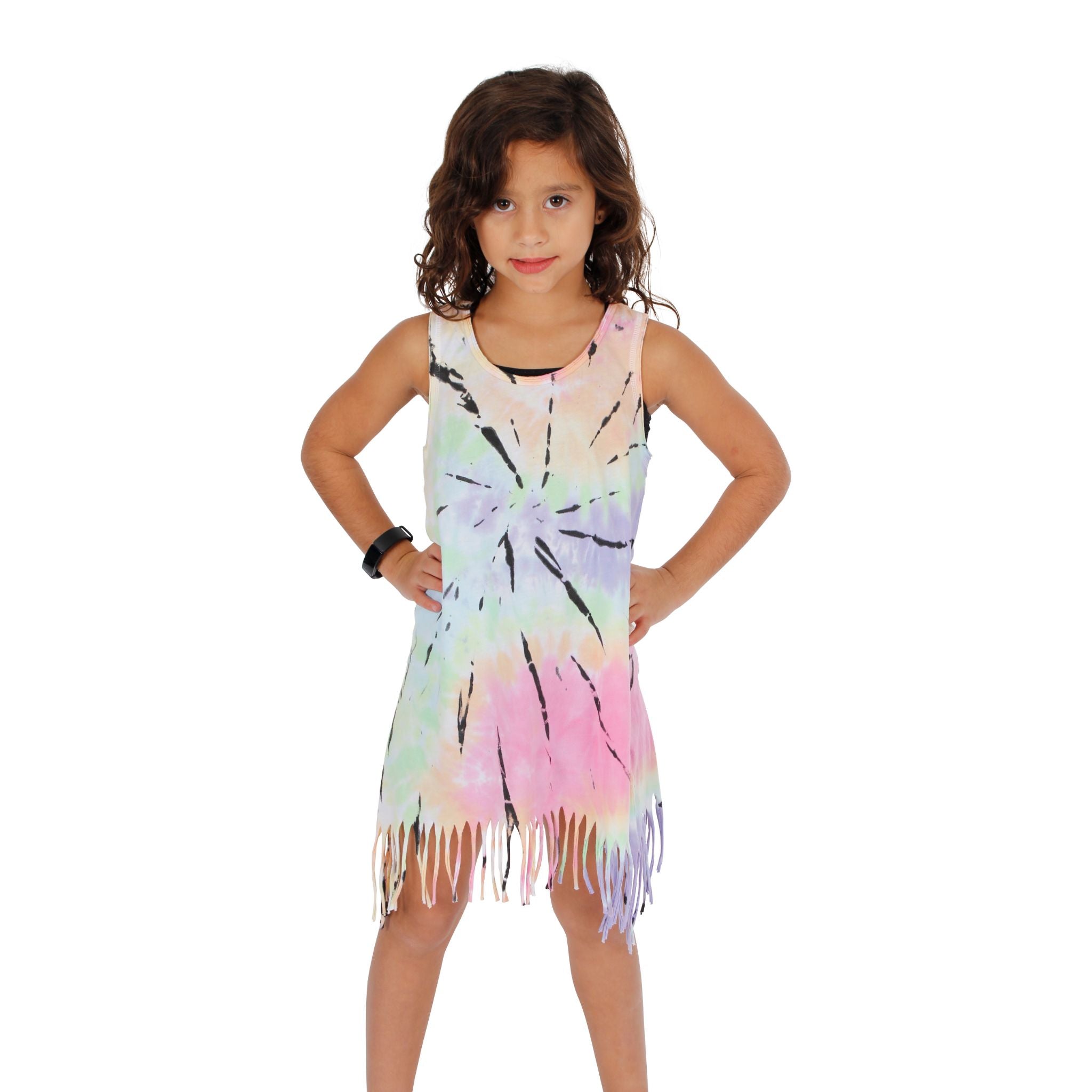 Pastel Tie Dye Jersey Fringe Dress - Denny's