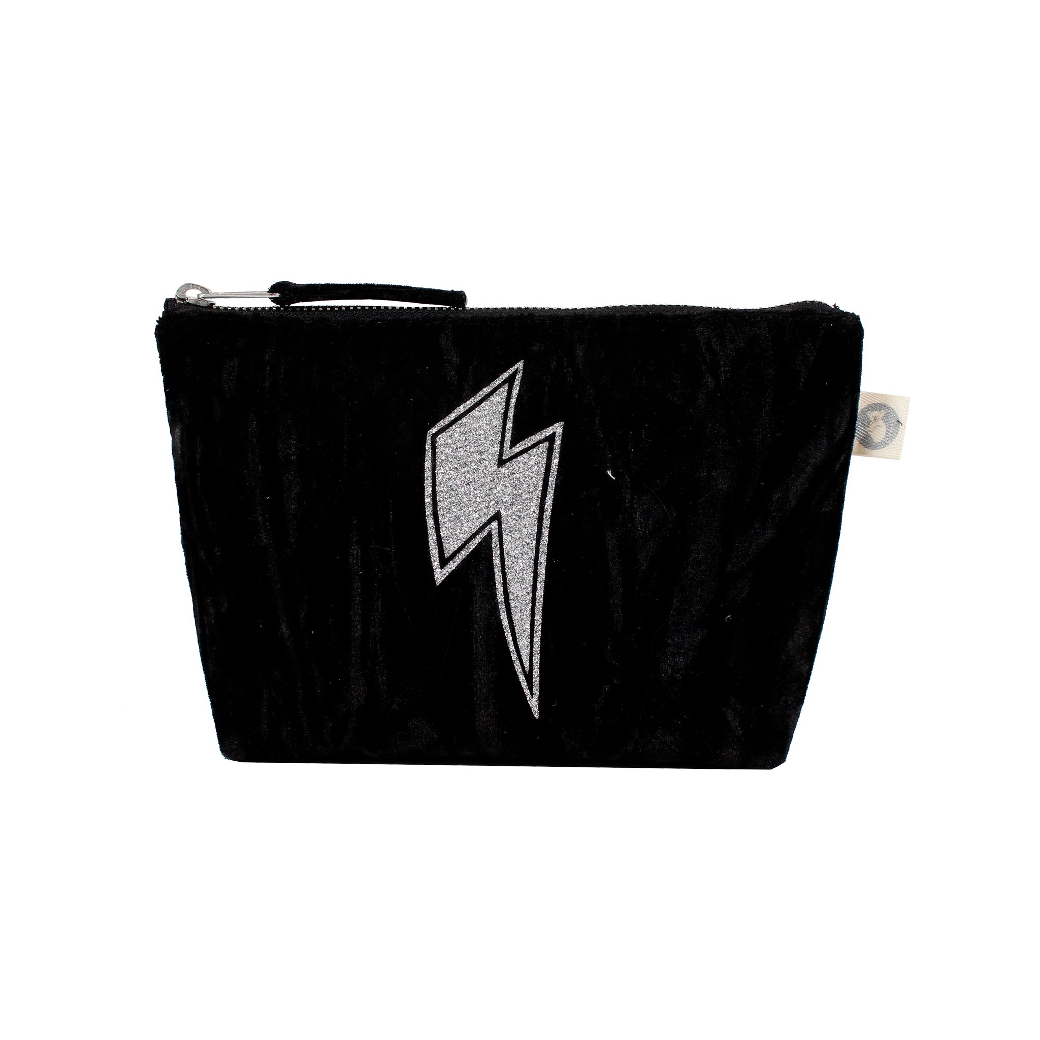 Cosmetic Bag with Black Crushed Velvet Silver Bolt - Denny's