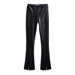 Stretch Faux Leather Slit Hem Pant - Denny's