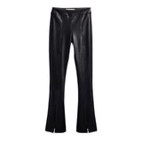 Stretch Faux Leather Slit Hem Pant - Denny's