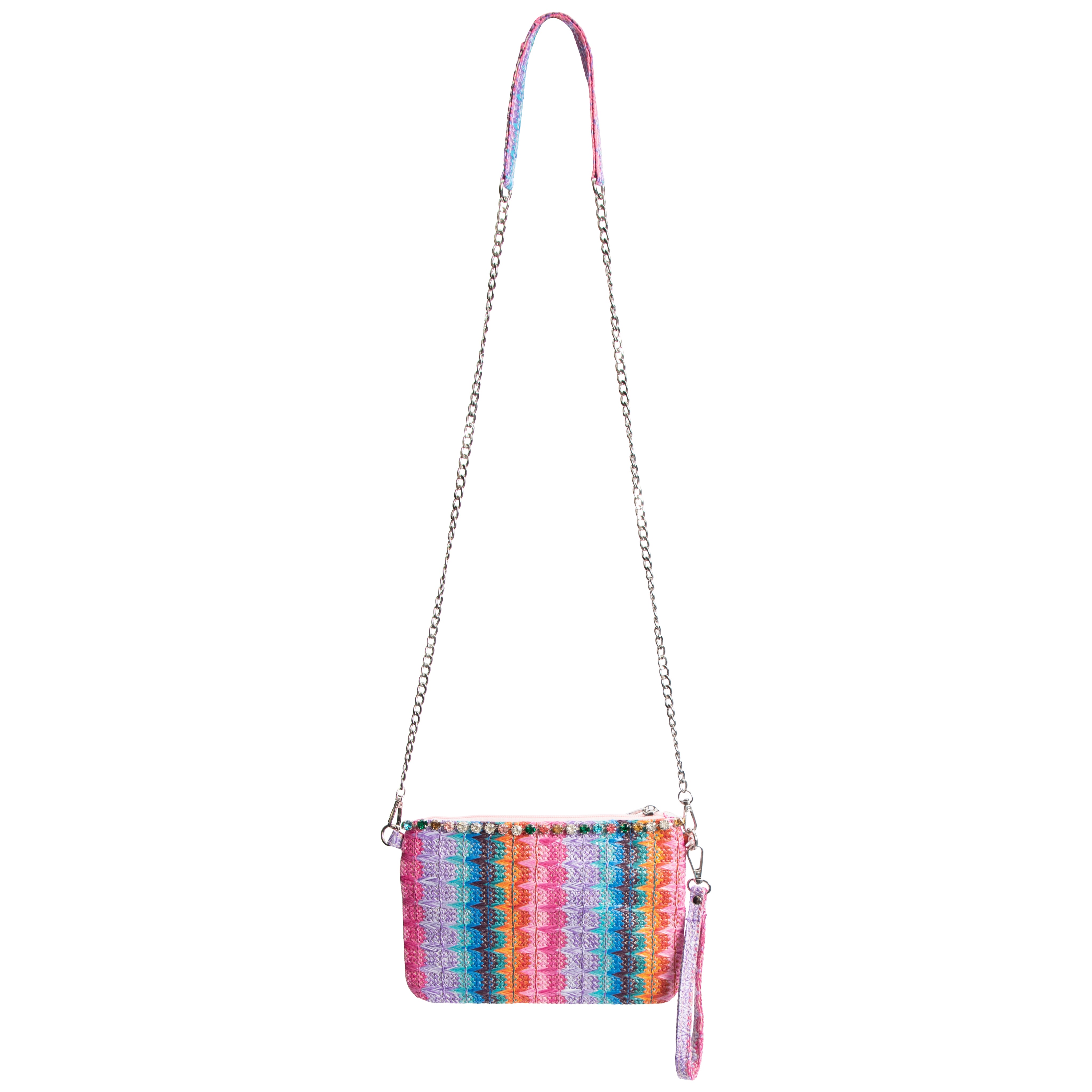 Pastel Raffia Jeweled Bag - Thumbnail 2