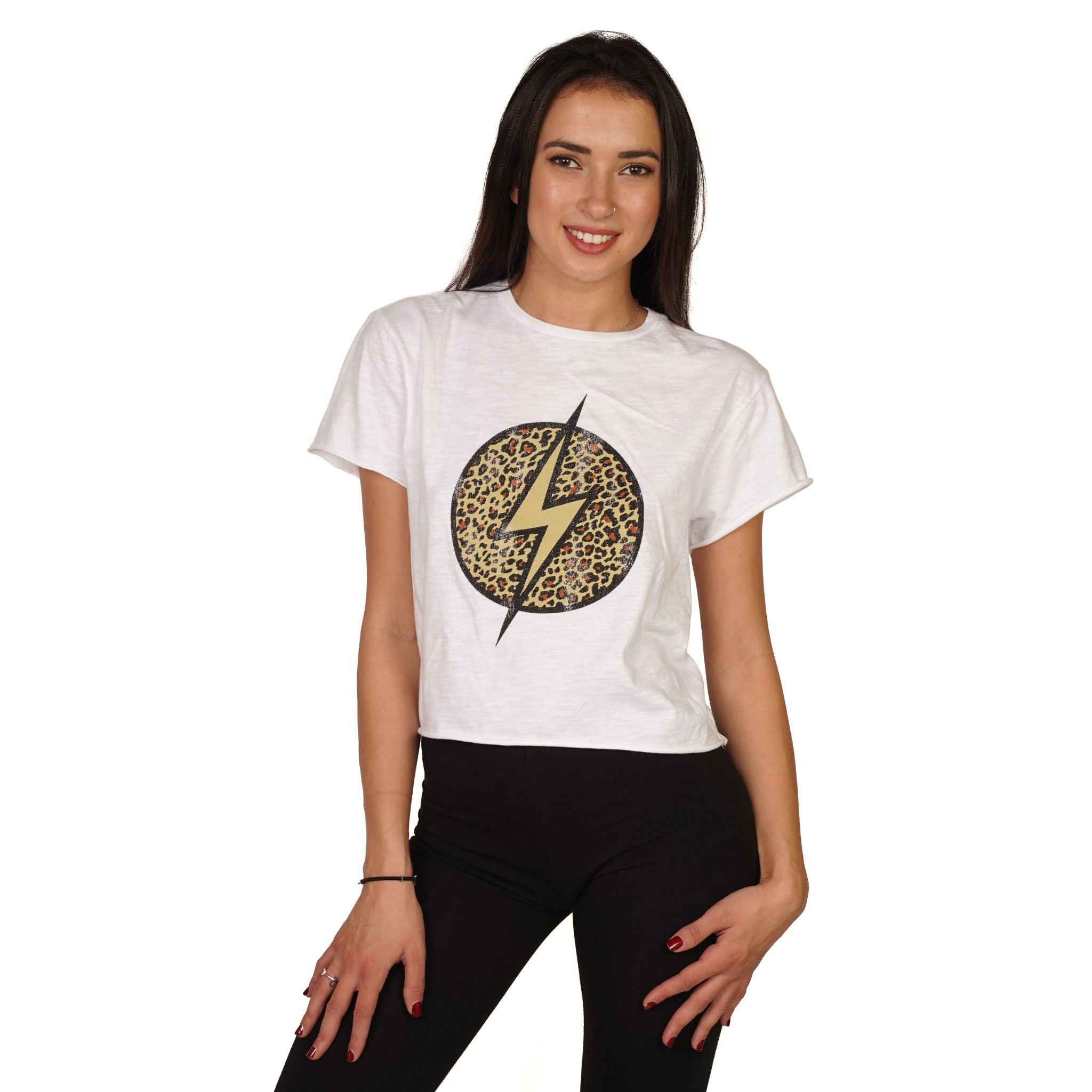 Leopard Lightning Bolt Crop Tee - Denny's