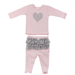 Two Piece Long Sleeve Toshie Ruffle Silver Mesh Heart - Denny's