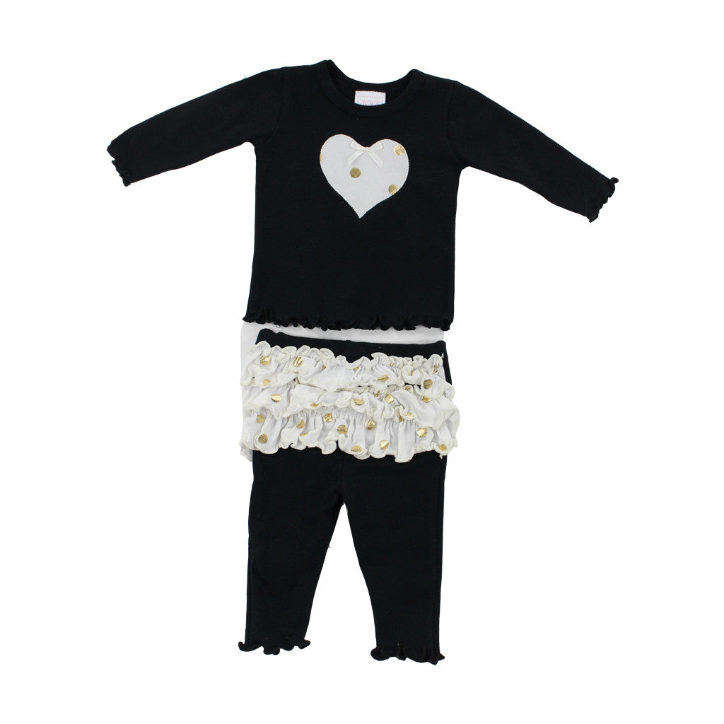 Two Piece Long Sleeve Black with Gold Dot Ruffle - Denny's