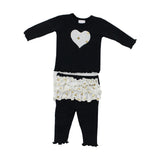 Two Piece Long Sleeve Black with Gold Dot Ruffle - Denny's