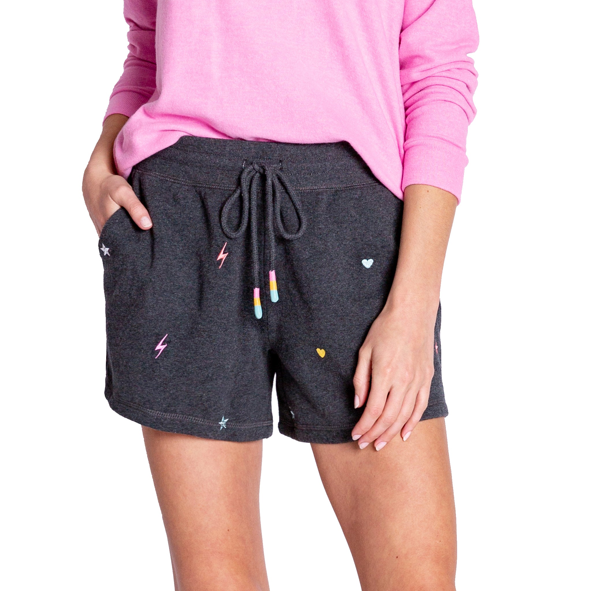 One Love Embroidered Stars, Heart, & Bolt Short - Denny's