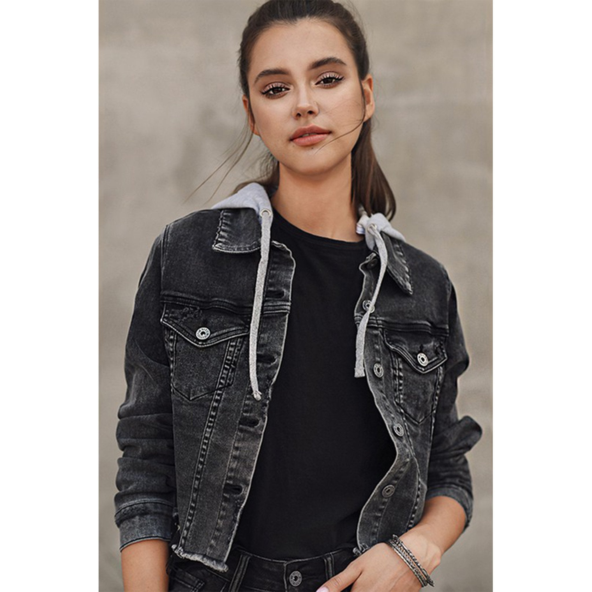 Distressed Hooded Denim Jacket - Denny's