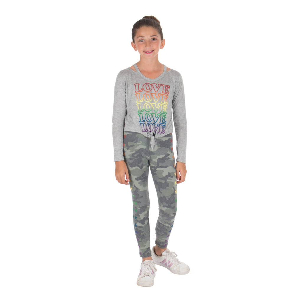 Long Sleeve Cold Shoulder with Love Ombre Rainbow - Denny's