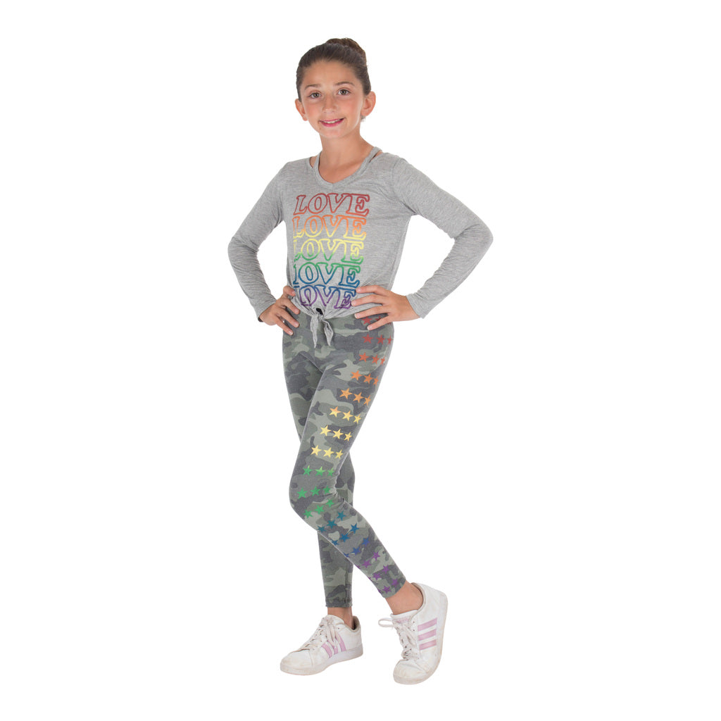 Long Sleeve Cold Shoulder with Love Ombre Rainbow - Denny's