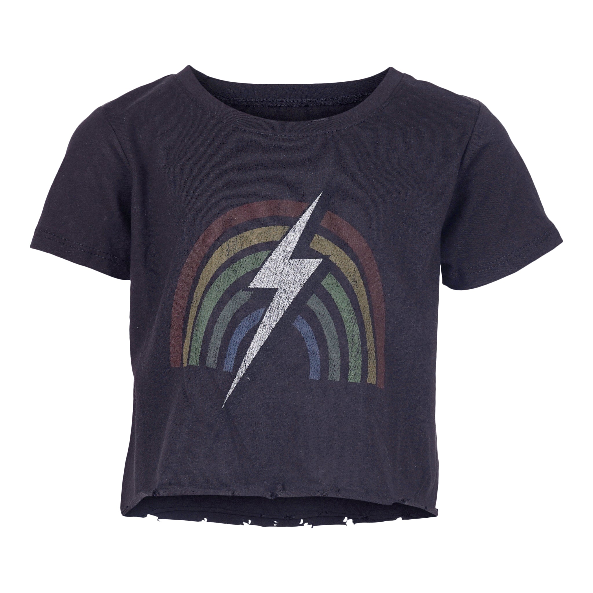 Short Sleeve Rainbow Bolt Crop Distressed Tee - Denny's