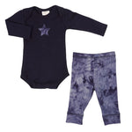 Two Piece Set Navy Onesie Navy/Blue Tie Dye Pant Star on Tee - Denny's