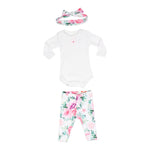 3pc Take Me Home Onesie Pant Headband Soft Floral - Denny's