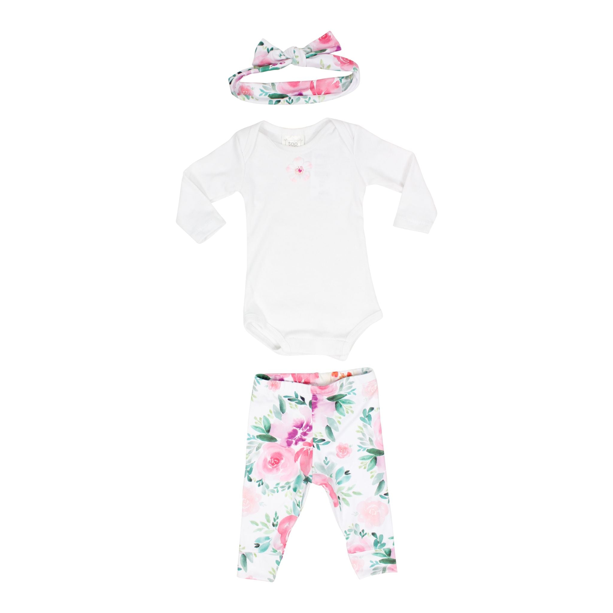 3pc Take Me Home Onesie Pant Headband Soft Floral - Denny's