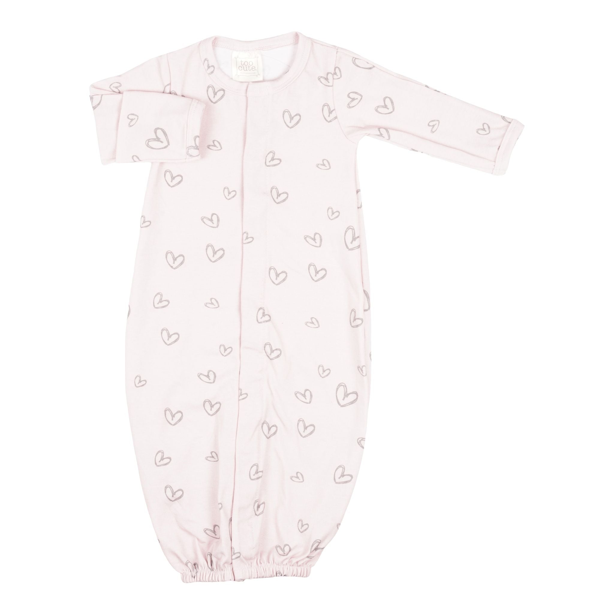 Pink & Grey Heart Snap Coverall - Denny's