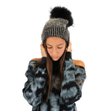 Kids Size Black Studded Beanie with Black Pom - Denny's