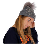 Junior Size Grey Studded Beanie with Grey Pom - Denny's