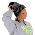 Junior Size Black Studded Beanie with Black Pom - Denny's