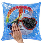 Sequin Pillow Peace Cat Eye - Denny's