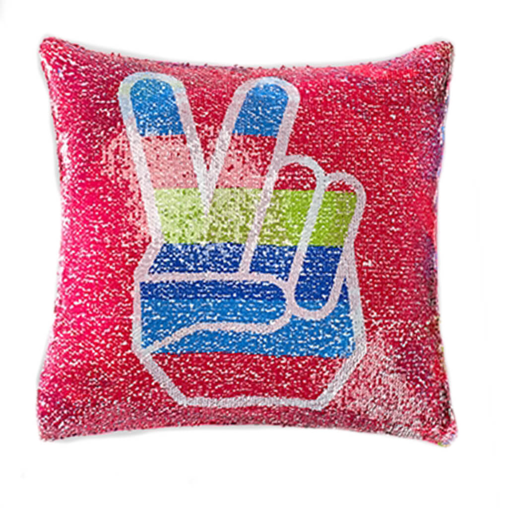 Sequin Smiley Peace To The Hand Pillow - Denny's